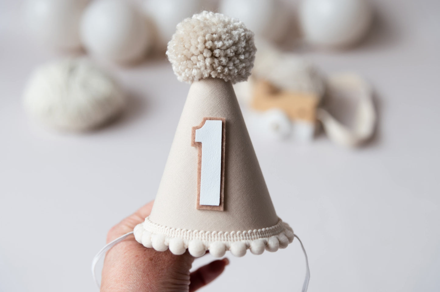 Beige first birthday hat
