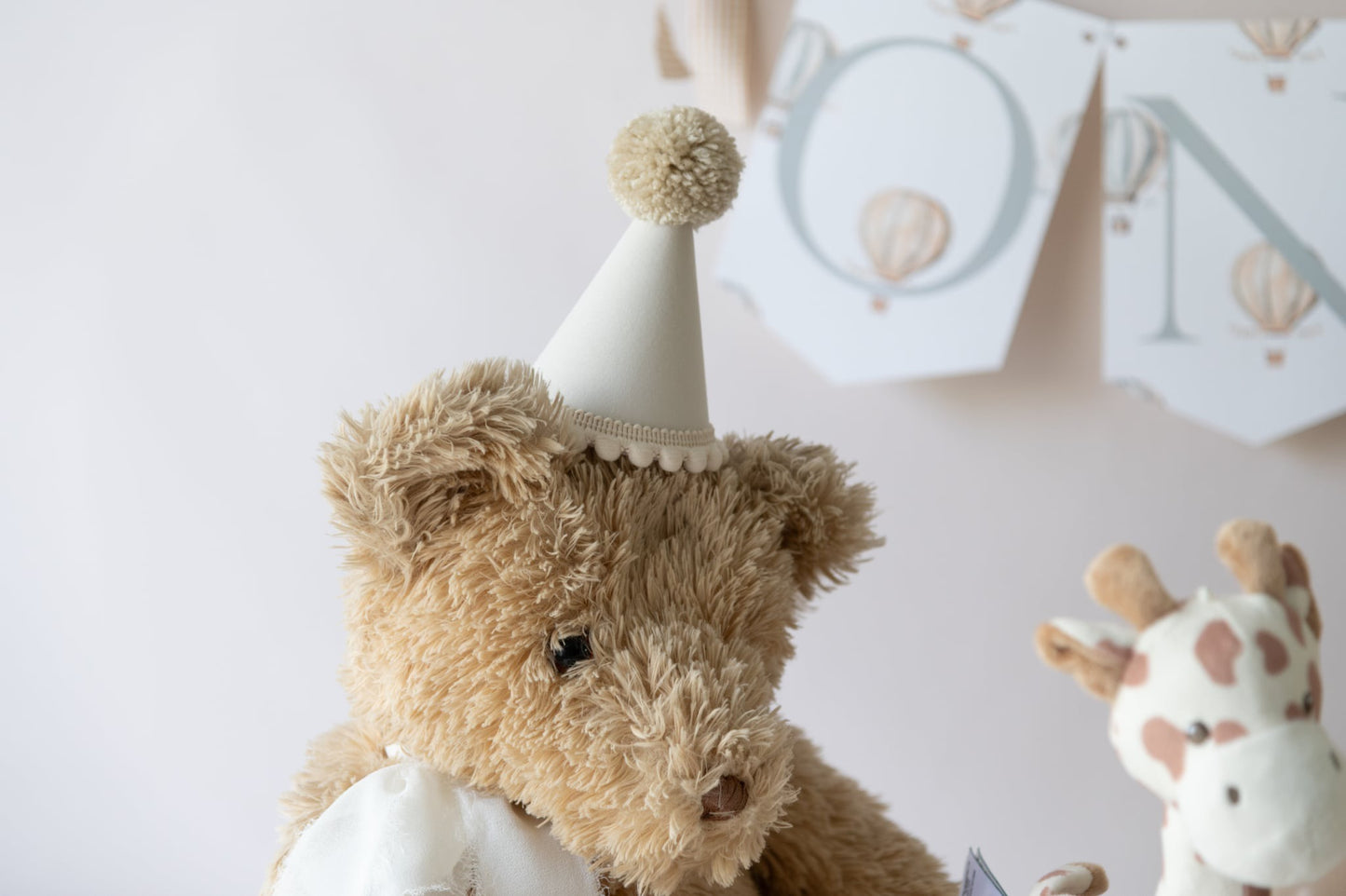 Set of 3 Teddy bear party hats, birthday party props, teddy bear birthday, fabric hat, Soft Toy Birthday Accessory