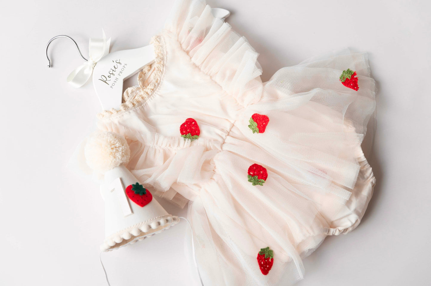 Strawberry cream romper + hat set