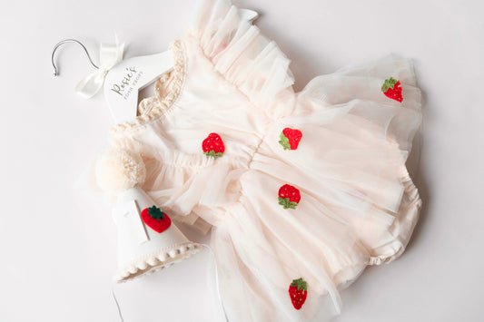 Strawberry cream romper + hat set