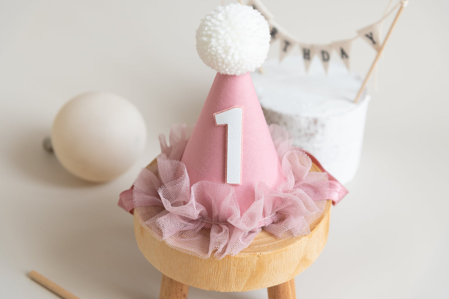 Dusky rose first birthday hat