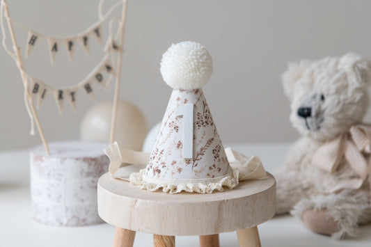 Neutral Floral first birthday hat