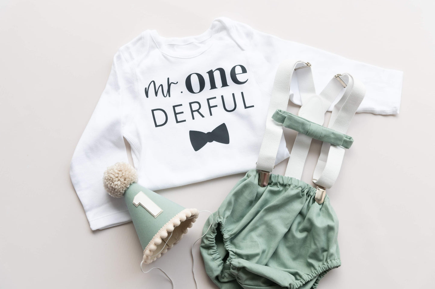 Sage green cake smash outfit - Mr ONE DERFUL