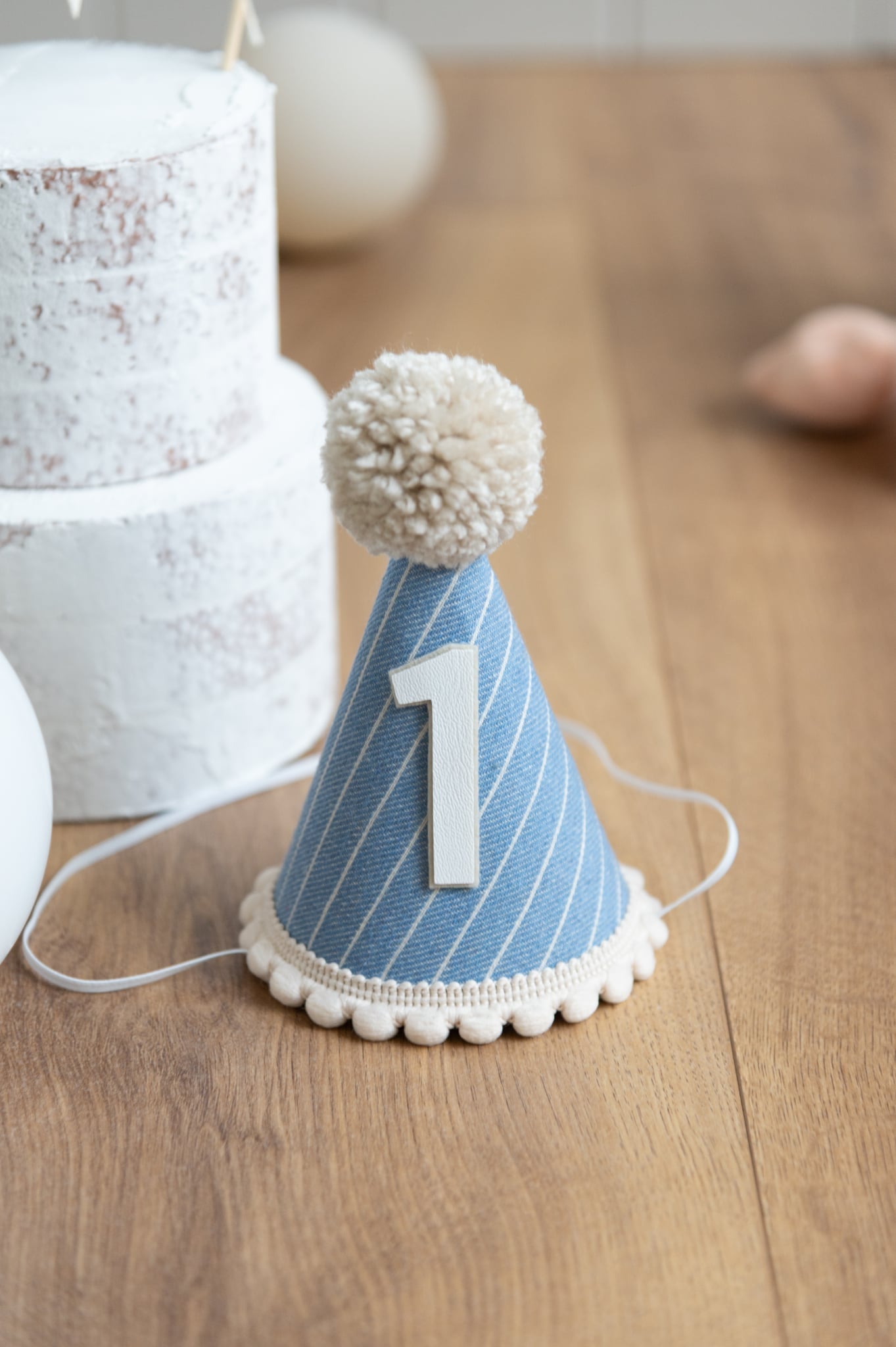 Denim blue stripe - First birthday hat